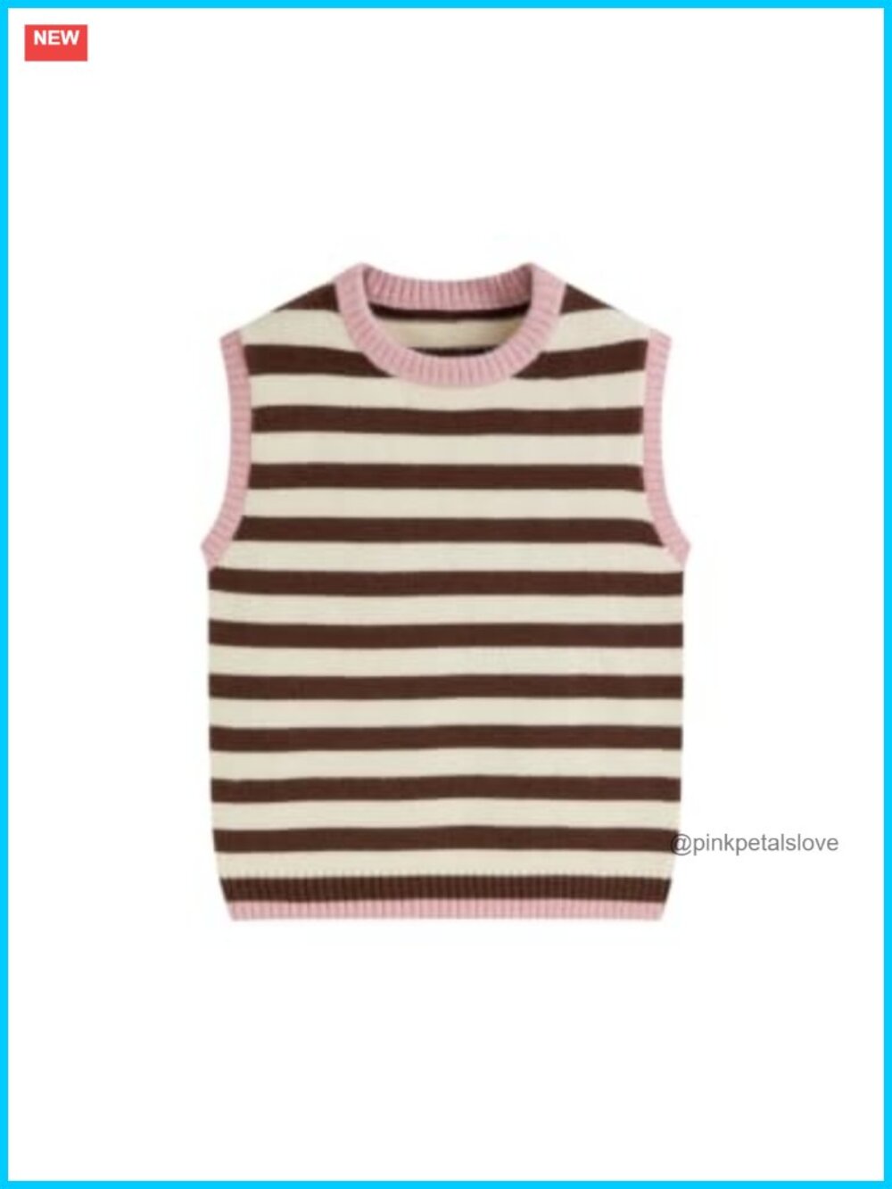 Sleeveless Knit Sweater Vest Striped Contrast Trim Layering Pullover